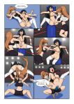 2_girls akame_(akame_ga_kill!) akame_ga_kill! alluring big_breasts black_hair breasts clothed_female_nude_female comics cuki fingering_pussy gym_pants long_hair nipples pussy ring seryu_ubiquitous sports_bra stockings undressing wrestling yuri