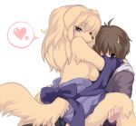  animal_ears blonde_hair blue_eyes blush breasts canine clothed_sex dog dog_ears female furry half-dressed heart hetero human interspecies japanese_clothes kimono leg_lift long_hair male original original_character sex sideboob tail wkar 