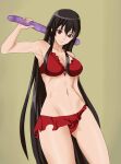  1girl akame_(akame_ga_kill!) akame_ga_kill! alluring bikini black_hair double_dildo holding_object kas-min long_hair red_eyes sex_toy 