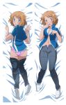 1girl alluring ass back bed bed_sheet blue_eyes blush bra breasts brown_hair cleavage clothed cosplay cross-dressing crossdressing dakimakura deviantart female human looking_at_viewer miyuki_tsukiyono navel open_mouth panties pantyshot partially_undressed pink_bra pink_panties pokemon pokemon_(anime) pokemon_xy serena serena_(pokemon) short_hair sideboob socks solo