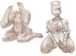 bandage blood breasts bubble_head_nurse cleavage feet mannequin monster monster_girl nude nurse nurse_(silent_hill) open_clothes open_shirt plump pussy shiny shirt silent_hill silent_hill_2 solo stain ueno_petarou white_background