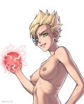  1girl arrancar bleach blonde_hair breasts green_eyes grin menoly_mallia nipples nude sefuart short_hair skull skulls smile solo speh spiked_hair topless watermark web_address web_address_without_path 