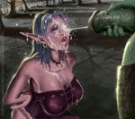  blue_hair breasts cum cum_in_eye earrings elf facial hair large_breasts lucien night_elf orc orc_(warcraft) penis pointy_ears rope world_of_warcraft 