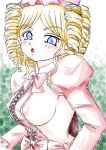  big_breasts blonde_hair blue_eyes blushing corset gaap inu_(artist) no_bra pink_dress sideboob umineko_no_naku_koro_ni 