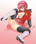 1girl anus arm_support blue_eyes blush boots breasts censored gundam gundam_seed gundam_seed_destiny highres knee_boots lunamaria_hawke nipples nishitsuki nishitsuki_tsutomu no_panties open_clothes open_shirt puffy_nipples pussy red_hair shirt short_hair solo spread_legs thighhighs