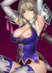 1girl armpit_sex armpits blonde_hair blush breasts cassandra_alexandra censored cleavage cum gloves green_eyes kansuke large_breasts nipple_slip nipples penis sitting solo_focus soul_calibur soulcalibur soulcalibur_iv sweat thighhighs