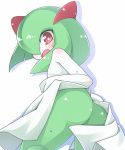  ass blush green_hair horns kirlia nintendo no_humans open_mouth pokemon red_eyes short_hair solo white_skin youki_(yuyuki000) 