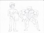 1boy 1girl 2d_(gorillaz) big_ass big_ass big_breasts bigger_female black_and_white breasts exposed_breasts gorillaz guitartist03 lineart muscle muscular muscular_female nipples noodle_(gorillaz) nude nude_female panties shirt shirtless smaller_male tagme