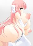  areolae blush breasts censored erect_nipples gigantic_breasts green_eyes kaimantokage lactation long_hair milk milking nipples penis pink_hair pregnant puffy_nipples ribbon sex thighhighs 