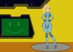 1girl blush breasts clothes_removed covering_breasts covering_crotch embarrassed human samus_aran teleport