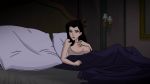  1girl batman:_gotham_by_gaslight batman_(series) bed big_breasts black_hair blanket breasts dc dc_comics dcamu edit female_only green_eyes lipstick long_hair nipples nude pillow selina_kyle topless 