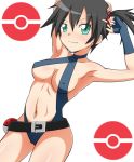  1girl aqua_eyes arm arms art babe bare_arms bare_legs belt bikini black_hair blue_bikini blue_gloves blue_swimsuit breasts closed_mouth covered_nipples dengeki!_pikachu erect_nipples fingerless_gloves gloves gym_leader hair hair_between_eyes legs looking_at_viewer medium_breasts misty neck nintendo poke_ball pokemon short_hair side_ponytail sling_bikini smile standing swimsuit yuu-&gt;_(macro) 