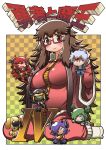  1boy 6+girls :&lt; antlers breasts brown_eyes brown_hair chibi crossed_arms demon_girl fang forehead_jewel glasses green_eyes green_hair hair_over_one_eye highres horns large_breasts leaf leaf_on_head long_hair maou_beluzel matsuda_yuusuke messy_hair miniboy minigirl multiple_girls nise_maou_dokuzeru nise_maou_kanizeru nise_maou_kikaizeru object_on_head original payot plant_girl plump purple_eyes purple_hair red_hair revision robot_girl semi-rimless_glasses sidelocks solo solo_focus under-rim_glasses yonezawa_natsumi yuusha_masatoshi yuusha_to_maou 