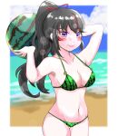 1girl alluring beach bikini black_and_red_and_purple_hair female_only insanely_hot kitsune_marks kunimitsu_ii kunoichi lavender_eyes namco ponytail tekken tekken_7 tofu_(artist) watermelon watermelon_bikini