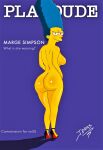 ass blue_hair breasts idrisstheartist magazine magazine_cover marge_simpson nude the_simpsons thighs yellow_skin