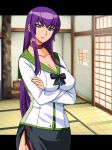 breasts busujima_saeko cleavage gaden highres highschool_of_the_dead large_breasts purple_hair school_uniform sex solo