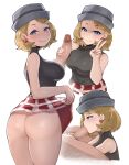  1boy 1girl 1girl 2022 artsheops ass bare_legs blonde_hair blue_eyes blush bubble_butt fellatio hat hips large_ass large_penis naughty_face nintendo no_panties penis pokemon pokemon_xy serena_(pokemon) short_hair skirt_lift slim_waist smile thick_thighs thighs wide_hips 