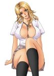 between_breasts bleach blonde_hair blue_eyes breasts chains cleavage erect_nipples gaden head_tilt huge_breasts long_hair matsumoto_rangiku mole open_clothes open_shirt panties pantyshot school_uniform serafuku sex shirt skirt smile underwear