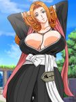 bleach blonde_hair breasts cleavage gaden highres large_breasts lipstick long_hair makeup matsumoto_rangiku mole sex smile solo tree