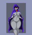  1girl areola big_ass big_breasts big_thighs cartoonfan402 cloak dc_comics exhibitionism female_only flashing grey_body naked_cloak nipples nude nudity pointy_nipples raven_(dc) solo_female teen_titans thick_thighs 