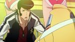 1boy 3girls animated animated_gif ass ass_cutout boobies_uniform butt_crack dandy_(space_dandy) hair heart_cutout jewelry multiple_girls necklace pompadour qt_(space_dandy) short_shorts shorts sideburns space_dandy teeth walking wrist_cuffs