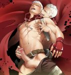 2boys abs adam's_apple arched_back bandage bandage_on_face bandages belt blush cape dual_persona ear_licking evil_grin evil_smile facial_hair fingerless_gloves gay gloves goatee grin handjob holster hood itto_(mentaiko) licking male male_focus multiple_boys muscle navel nipples open_mouth pants_down penis persona persona_3 persona_4:_the_ultimate_in_mayonaka_arena pubic_hair reach-around sanada_akihiko scar selfcest shiny shiny_skin shirtless short_hair smile standing sweat testicles veins veiny_penis white_hair yaoi