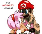 amy_rose awkward big_breasts blue_eyes blush breasts edit facial_hair female furry hat hedgehog human interspecies male mario mario_bros mustache nezumi nezunezu nintendo sega sonic_(series) sweat text video_games