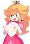 1girl 1girl 2021 blonde_hair blue_eyes breasts earrings elbow_gloves inkerton-kun nintendo nipples princess_peach simple_background solo_female super_mario_bros.