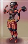  1girl big_ass big_breasts black_fur incineroar muscular_female red_skin smile tanukiarts 