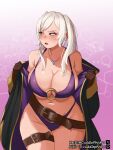 1girl 1girl 1girl alluring alternate_costume bare_shoulders belt bikini blush breasts brown_eyes brown_gloves cleavage cowboy_shot cuddlephish0 curvy embarrassed female_only fire_emblem fire_emblem_awakening fire_emblem_heroes gloves gradient_background high_res hooded_robe jewelry long_hair long_sleeves looking_to_the_side navel necklace nintendo o-ring o-ring_bikini o-ring_top official_alternate_costume open_mouth pixiv_id purple_bikini purple_robe purple_swimsuit removing_coat robe robin_(fire_emblem) robin_(fire_emblem)_(female) robin_(summer)_(fire_emblem)_(female) sweat swimsuit twin_tails twitter_username white_hair wide_hips