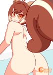 1girl 1girl 1girl anus ass_shake bangs blazblue bouncing_ass brown_eyes brown_hair completely_nude diives eyebrows_visible_through_hair female_only female_solo gif gif high_resolution looking_at_viewer looking_back makoto_nanaya nude pussy squirrel_tail standing tail uncensored