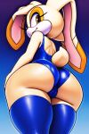 1girl aged_up ai_generated anthro ass ass_focus cameltoe cream_the_rabbit dat_ass female female_only fur furry leotard looking_at_viewer looking_back looking_down low-angle_view novelai rabbit sega smile solo sonic_the_hedgehog_(series) swimsuit tight_clothing tight_fit