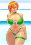 1girl 1girl ben_10 bikini cartoon_network donchibi female_only future_gwen_tennyson green_bikini green_eyes green_swimsuit gwen_tennyson orange_hair swimsuit tagme