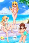 beach_ball belly_button big_breasts blooper female hair_over_one_eye nintendo princess_daisy princess_peach princess_rosalina sigurdhosenfeld sling_bikini super_mario_bros. swimming_pool winking_at_viewer