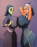  2_girls ahsoka_tano barriss_offee bimbo bimbofication blue_eyes breast_press embarrassed emmabrave gigantic_ass gigantic_breasts hourglass_figure sexy sexy_ass sexy_body sexy_breasts smirk star_wars symmetrical_docking tattoo yuri 