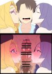 2_girls 2boys big_penis blonde_hair cheating fate/grand_order fate_(series) fujimaru_ritsuka_(male) heart-shaped_pupils kiss_mark kissing kissing kissing_penis ky. lipstick lipstick_mark lipstick_on_penis male male_pubic_hair minamoto_no_raikou_(fate) minamoto_no_raikou_(fate/grand_order) muscular nervous netorare penis penis_kiss pubic_hair purple_hair quetzalcoatl_(fate) symbol-shaped_pupils