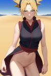 bottomless fair-skinned_female kunoichi naruto naruto_shippuden pigtails pussy sandy_blonde_hair teal_eyes temari temari_(naruto) temari_nara