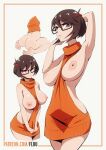 1girl areola ass big_breasts breasts clothing female_only flou freckles glasses hanna-barbera high_resolution huge_breasts megane nipples sagging_breasts scooby-doo short_hair sweater velma_dinkley virgin_killer_sweater