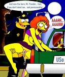  big_breasts blushing breasts cheating_wife clancy_wiggum dialogue erection maude_flanders ned_flanders nude_female nude_male puffy_pussy red_anus the_simpsons uso_(artist) vaginal yellow_skin 