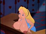 1girl alice_(disney) alice_in_wonderland bedaxe dress editfag huge_breasts