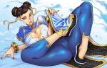 1girl 1girl asian asian_female bent_legs big_breasts brown_eyes brown_hair cameltoe capcom chinese_clothes chun-li clothed_female darkereve eyeliner female_focus female_only hair_buns high_res looking_at_viewer lying lying_on_back mature mature_female nipple_bulge pink_lips red_nail_polish solo_female solo_focus street_fighter street_fighter_6 tagme thick_thighs video_game_character video_game_franchise