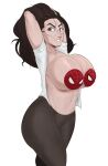  1girl big_breasts clothed_female detnox dr._octopus female_focus female_only glasses huge_breasts long_hair marvel mature_female nerd nipples olivia_octavius pantyhose pasties smile solo_female solo_focus spider-man:_into_the_spider-verse spider-man_(series) 