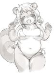 1girl bikini breasts chubby closed_eyes female furry greyscale kikurage monochrome open_mouth raccoon skimpy smile solo tanuki tight_clothing