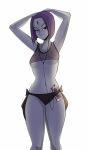 1girl 1girl black_eyes bra dark_eyes dc_comics dc_comics female_focus female_only headphones lerimar panties partially_clothed purple_hair raven_(dc) sfw teen teen_titans