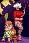 big_breasts black_hair blue_eyes breasts brown_eyes chopper cleavage halloween nami nico_robin one_piece orange_hair sprite37 tony_tony_chopper wink