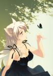 1girl animal animal_ears arm arms art artist_request bakemonogatari black_dress butterfly cat_ears cleavage dress female hair hanekawa_tsubasa long_hair monogatari_(series) neck solo straight_hair white_hair yellow_eyes