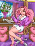  ace_attorney april_may big_breasts breasts brown_eyes chibipink7231 chibipink7231_(artist) pink_hair shouchiku_umeyo wink 