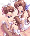 1boy 2_girls animal_ears antenna_hair ass big_breasts blush breasts brown_eyes brown_hair bunny_ears bunny_girl bunnygirl bunnysuit clannad crossdressing family furukawa_nagisa furukawa_sanae long_hair milf multiple_girls oekaki okazaki_ushio pantyhose ponytail short_hair smile tail zen