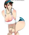 1girl asian ass blush breasts cleavage dragoonrekka hips hitomi_tanaka huge_breasts japan pornstar simple_background smile solo sport