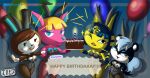 animal_crossing ankha_(animal_crossing) anthro birthday birthday_cake bunny_girl bunnysuit cake_(food) carmen_(animal_crossing) catgirl chocolate_cake deer digital_media_(artwork) egyptian fuchsia_(animal_crossing) furry jackintaro nintendo squirrel tasha_(animal_crossing) text